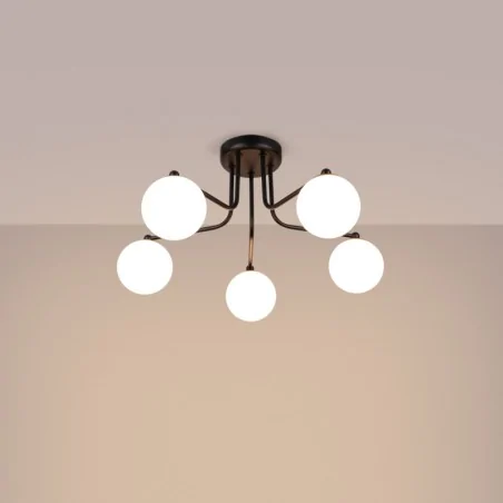 Lampy-sufitowe - żyrandol 5 ramienny białe kule na czarnych ramionach astral 5 g9 sollux sl.1663 
