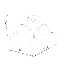 Lampy-sufitowe - żyrandol 5 ramienny białe kule na czarnych ramionach astral 5 g9 sollux sl.1663 