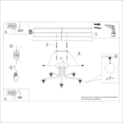 Lampy-sufitowe - żyrandol 5 ramienny białe kule na czarnych ramionach astral 5 g9 sollux sl.1663 