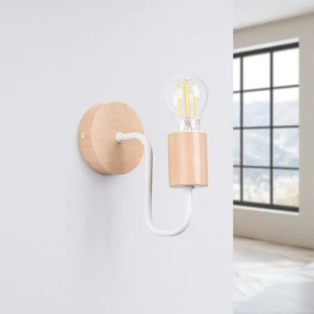 Kinkiety-do-salonu - kinkiet timbo biały lampa ścienna drewniana skandynawska sollux sl.1664 