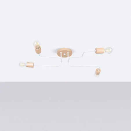 Lampy-sufitowe - żyrandol lampa sufitowa pająk poczwórna biała z drewnem timbo 4 sl.1665 