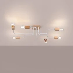 Lampy-sufitowe - żyrandol na 6 ramion biało-drewniany pająk timbo 6 sollux sl.1666 