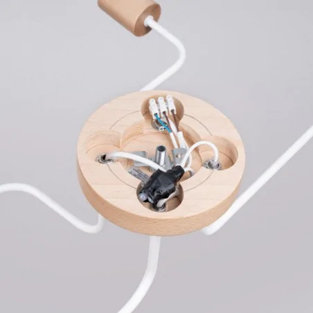 Lampy-sufitowe - żyrandol lampa sufitowa pająk poczwórna biała z drewnem timbo 4 sl.1665 