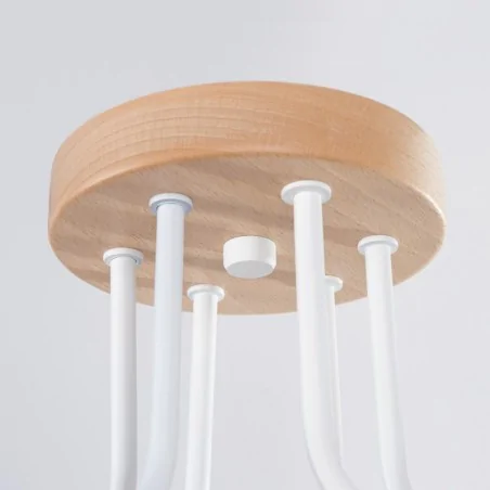 Lampy-sufitowe - żyrandol na 6 ramion biało-drewniany pająk timbo 6 sollux sl.1666 