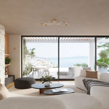 Lampy-sufitowe - żyrandol na 6 ramion biało-drewniany pająk timbo 6 sollux sl.1666 