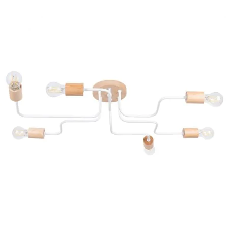 Lampy-sufitowe - żyrandol na 6 ramion biało-drewniany pająk timbo 6 sollux sl.1666 