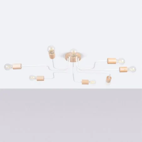 Lampy-sufitowe - żyrandol 8 ramion biało drewniany pająk skandynawskitimbo 8 sollux sl.1667 