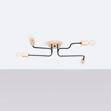 Lampy-sufitowe - żyrandol 4 ramiona typu pająk drewniany timbo czarny sollux sl.1669 