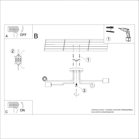 Lampy-sufitowe - żyrandol 4 ramiona typu pająk drewniany timbo czarny sollux sl.1669 