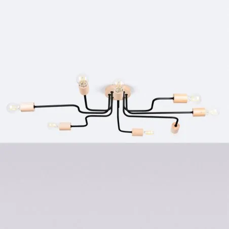 Lampy-sufitowe - żyrandol pająk drewniany 8 ramion timbo czarny sollux sl.1671 