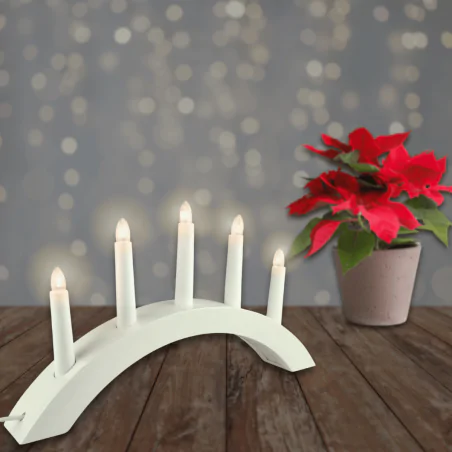 Dekoracje-swiateczne-led - dekoracja bożonarodzeniowa świecznik na 5 świec biały do prądu 