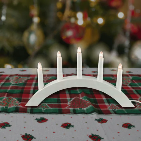 Dekoracje-swiateczne-led - dekoracja bożonarodzeniowa świecznik na 5 świec biały do prądu 