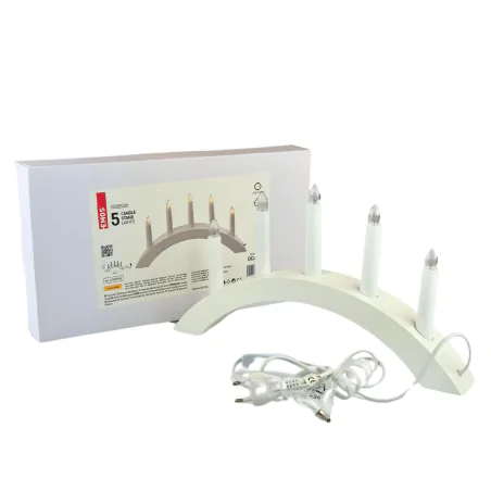 Dekoracje-swiateczne-led - dekoracja bożonarodzeniowa świecznik na 5 świec biały do prądu 