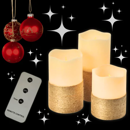 Dekoracje-swiateczne-led - dekoracja świąteczna 3 świeczki led na baterie sterowane pilotem 