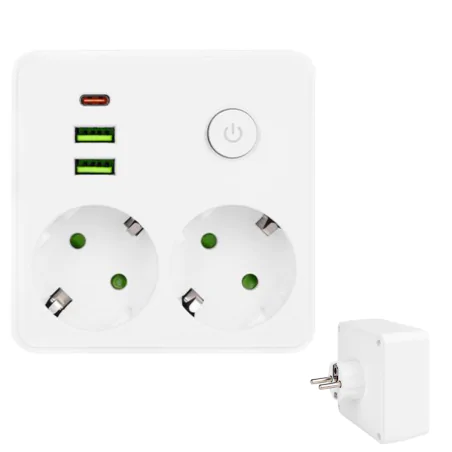 Rozgalezniki - rozgałęźnik dwa gniazda typu schuko z usb biała złodziejka modi 