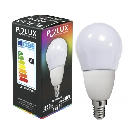Gwint-trzonek-e14 - żarówka led na pilota smart rgb  e14  g55 4,5w ciepła polux 