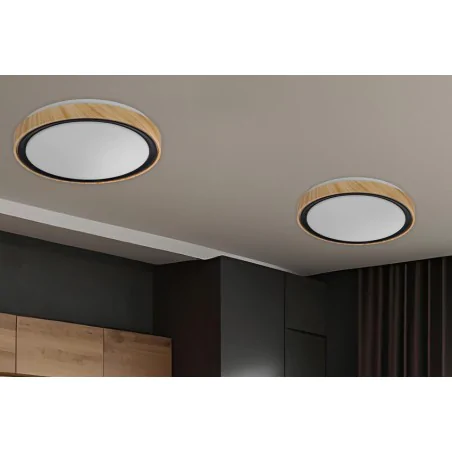 Plafony - plafon okrągły sufitowy drewniany 3 barwy światła 24w aflo 14-33932 candellux 