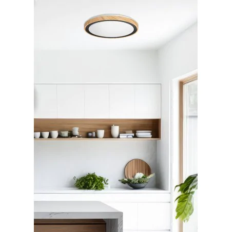 Plafony - plafon okrągły sufitowy drewniany 3 barwy światła 24w aflo 14-33932 candellux 