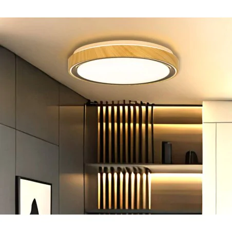 Plafony - plafon okrągły sufitowy drewniany 3 barwy światła 24w aflo 14-33932 candellux 