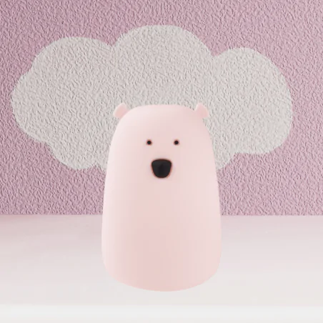 Oswietlenie-do-pokoju-dzieciecego - lampka nocna dla dziecka przenośna różowy miś z pilotem do zmiany kolorów interblue 