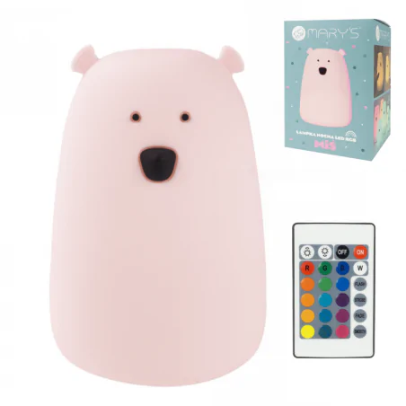 Oswietlenie-do-pokoju-dzieciecego - lampka nocna dla dziecka przenośna różowy miś z pilotem do zmiany kolorów interblue 
