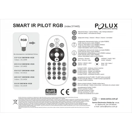 Piloty-i-nadajniki - pilot ir do żarówek smart led polux 