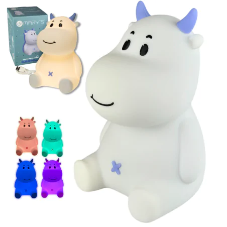 Oswietlenie-do-pokoju-dzieciecego - lampka nocna led dziecięca biało-niebieska krówka prezent na urodziny interblue 