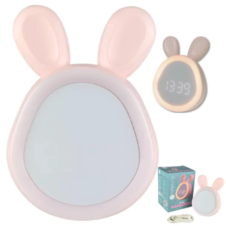 Oswietlenie-do-pokoju-dzieciecego - zegar z lampką nocną led zajączek z funkcją budzika prezent na urodziny interblue 