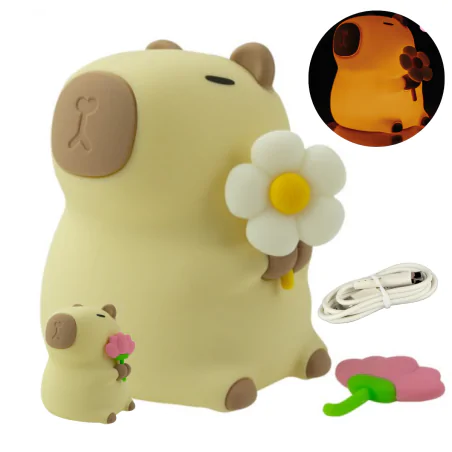 Oswietlenie-do-pokoju-dzieciecego - lampka nocna led dla dziecka kolorowa kapibara z kwiatkami interblue 