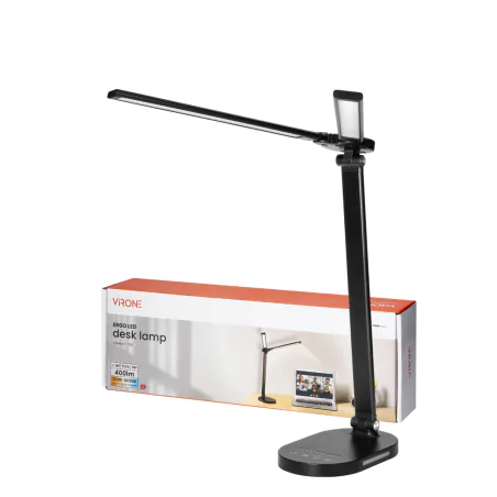 Lampki-biurkowe - lampka na biurko led z funkcją oświetlenia nocnego czarna z usb ergo dl-17/b virone 