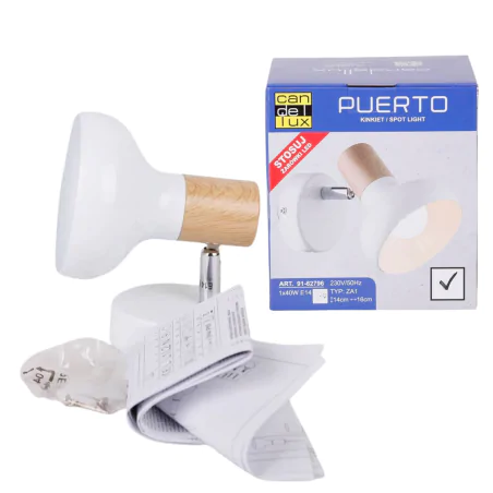 Kinkiety-do-salonu - kinkiet ścienny biały z drewnianą wstawką puerto 91-62796 candellux 