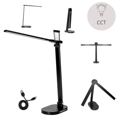 Lampki-biurkowe - lampka na biurko led z funkcją oświetlenia nocnego czarna z usb ergo dl-17/b virone 