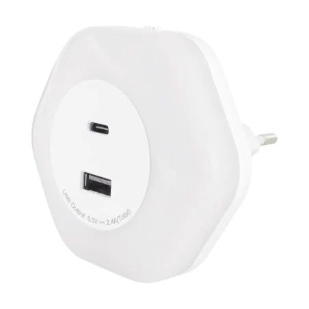 Lampki-do-kontaktu - lampka nocna led do gniazdka z usb a+c biała ozil 04535 ideus 