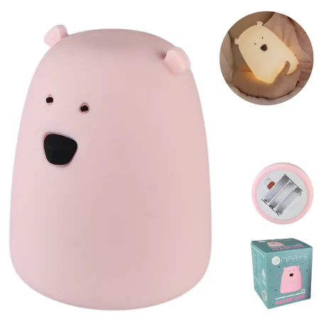 Oswietlenie-do-pokoju-dzieciecego - lampka nocna zasilana bateryjnie różowy miś prezent dla dziewczynki interblue 