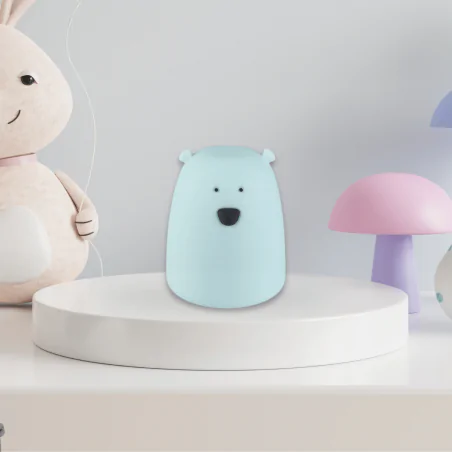Oswietlenie-do-pokoju-dzieciecego - lampka nocna dziecięca na baterie niebieski miś prezent dla niemowlaka interblue 