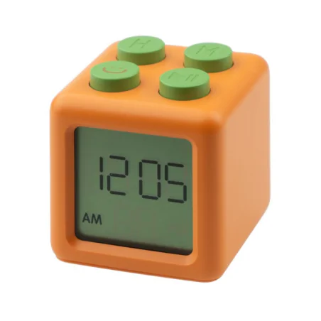 Oswietlenie-do-pokoju-dzieciecego - budzik dziecięcy kostka pomarańczowa zegar klocek lego z wyświetlaczem interblue 