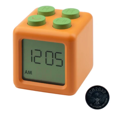 Oswietlenie-do-pokoju-dzieciecego - budzik dziecięcy kostka pomarańczowa zegar klocek lego z wyświetlaczem interblue 
