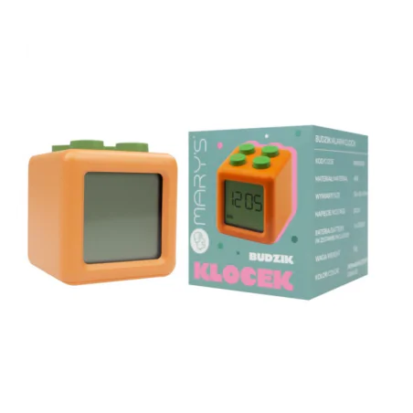 Oswietlenie-do-pokoju-dzieciecego - budzik dziecięcy kostka pomarańczowa zegar klocek lego z wyświetlaczem interblue 