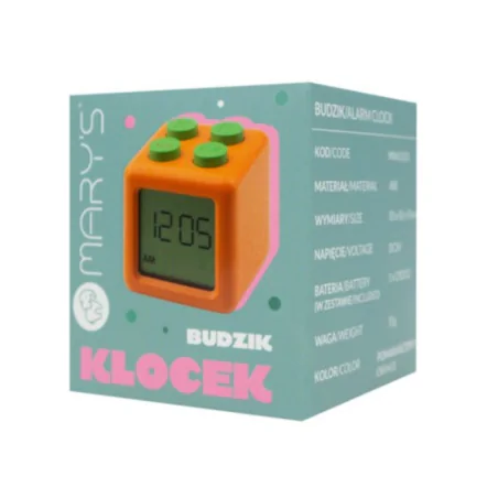 Oswietlenie-do-pokoju-dzieciecego - budzik dziecięcy kostka pomarańczowa zegar klocek lego z wyświetlaczem interblue 