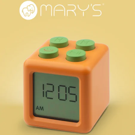 Oswietlenie-do-pokoju-dzieciecego - budzik dziecięcy kostka pomarańczowa zegar klocek lego z wyświetlaczem interblue 