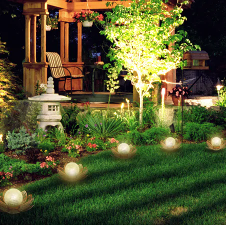 Ozdobne-oswietlenie-do-ogrodu - lampa solarna ogrodowa led kula kwiat lotosu lilia vo2400 volteno 