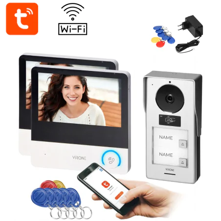 Wideodomofony - wideodomofon dwurodzinny z możliwością otwierania bramy i furtki 7-calowy rfid orno 