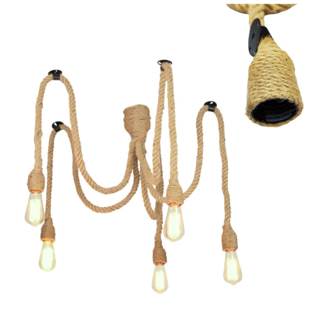 Lampy-sufitowe - lampa wisząca sufitowa w loftowym stylu beżowa rope pajączek 