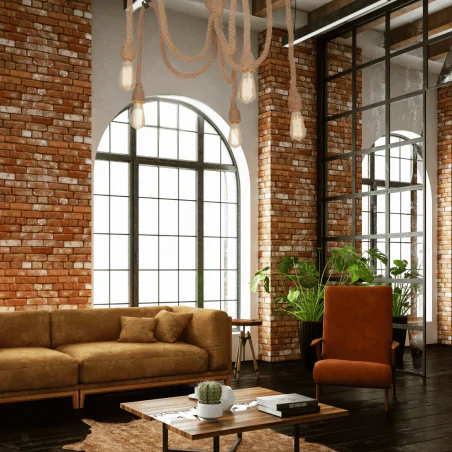 Lampy-sufitowe - lampa wisząca sufitowa w loftowym stylu beżowa rope pajączek 