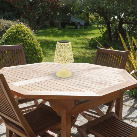 Lampy-solarne - lampka solarna ogrodowa stołowa beżowa z zimnym światłem luda ideus 