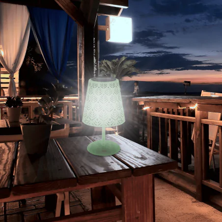 Lampy-solarne - lampka solarna stołowa ogrodowa zielona z zimnym światłem luda ideus 