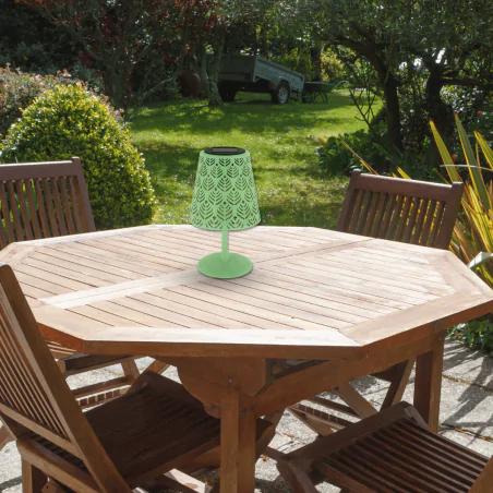 Lampy-solarne - lampka solarna stołowa ogrodowa zielona z zimnym światłem luda ideus 