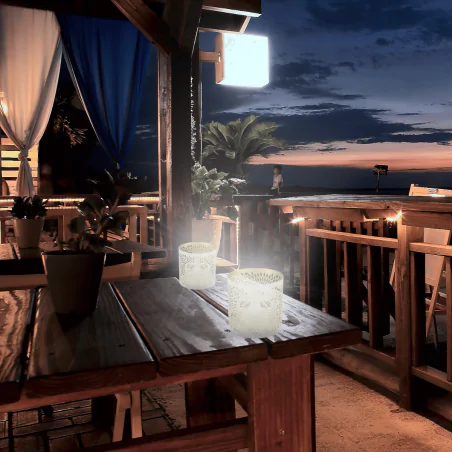 Lampy-solarne - lampa solarna ogrodowa stołowa beżowa z neutralnym światłem celina ideus 