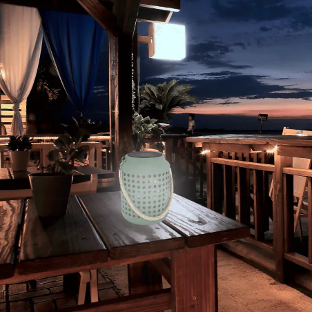 Lampy-solarne - lampka solarna ogrodowa na balkon do zawieszenia zielona ralf ideus 