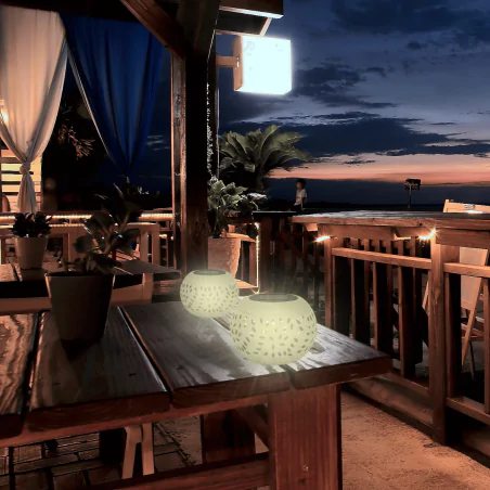 Lampy-solarne - lampka solarna ogrodowa lampion beżowy herbi 04595 ideus 